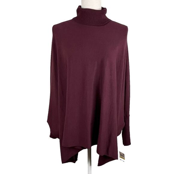 Alfani Sweater Medium Wine Turtleneck Poncho Dolman Sleeves Oversized New - Picture 1 of 13